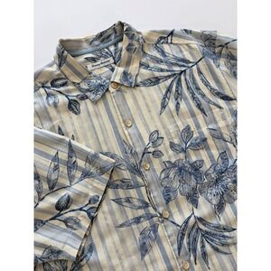Tommy Bahama Mens Blue Striped Floral Tropical Short Sleeve Button Down Shirt